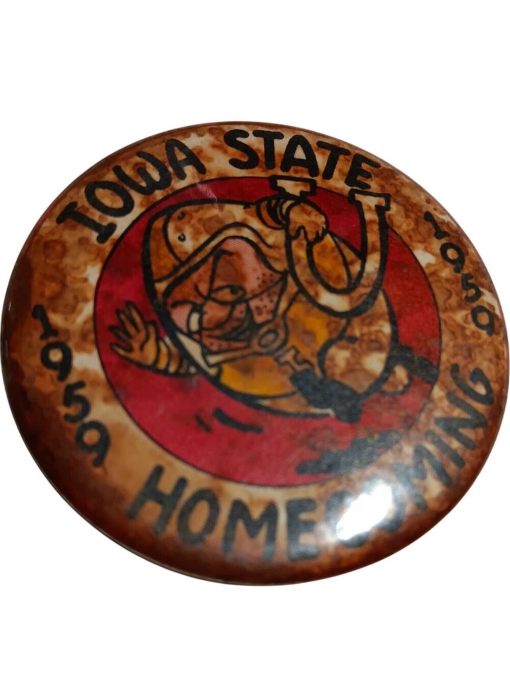 1959 Button Pin Vintage Iowa State Homecoming With Cyclone Mascot Pinback 1950s